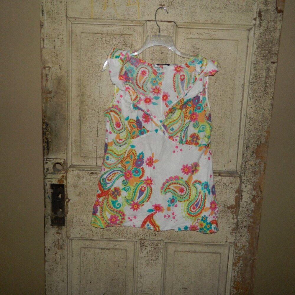 Dana Buchman Linen Paisley Blouse Top Size XL (RR-16)